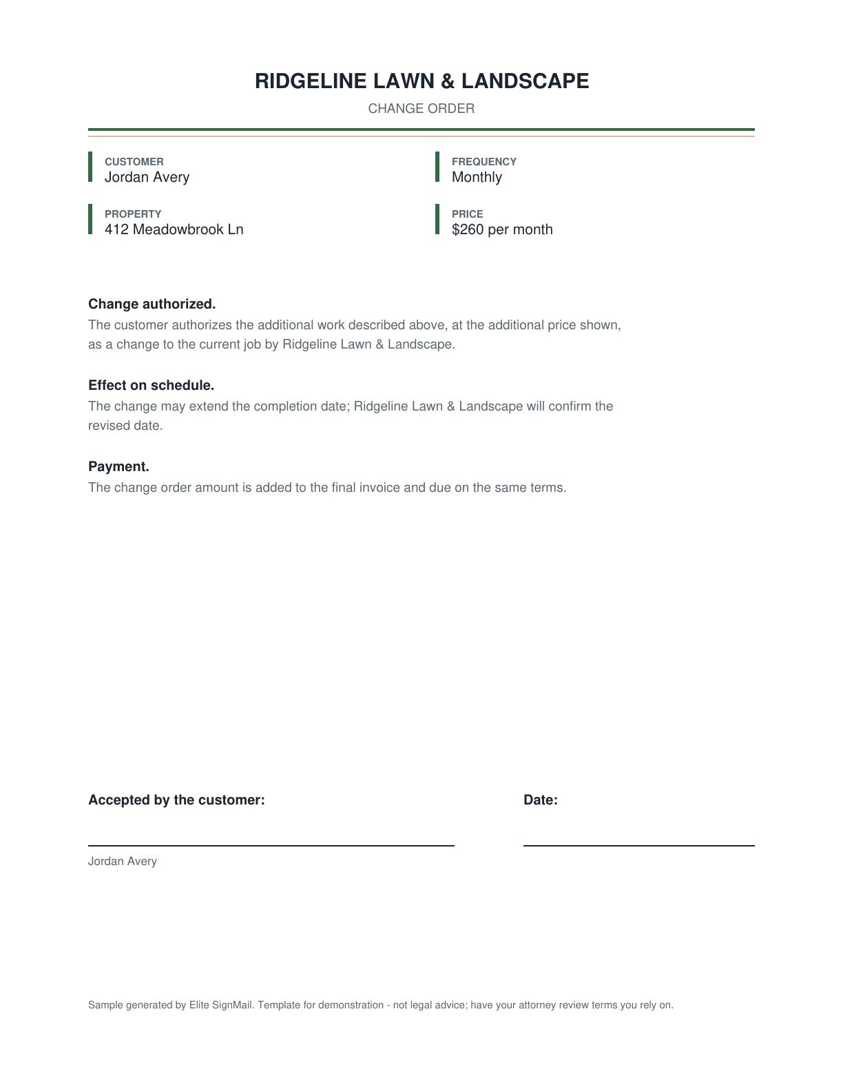 Change Order document preview