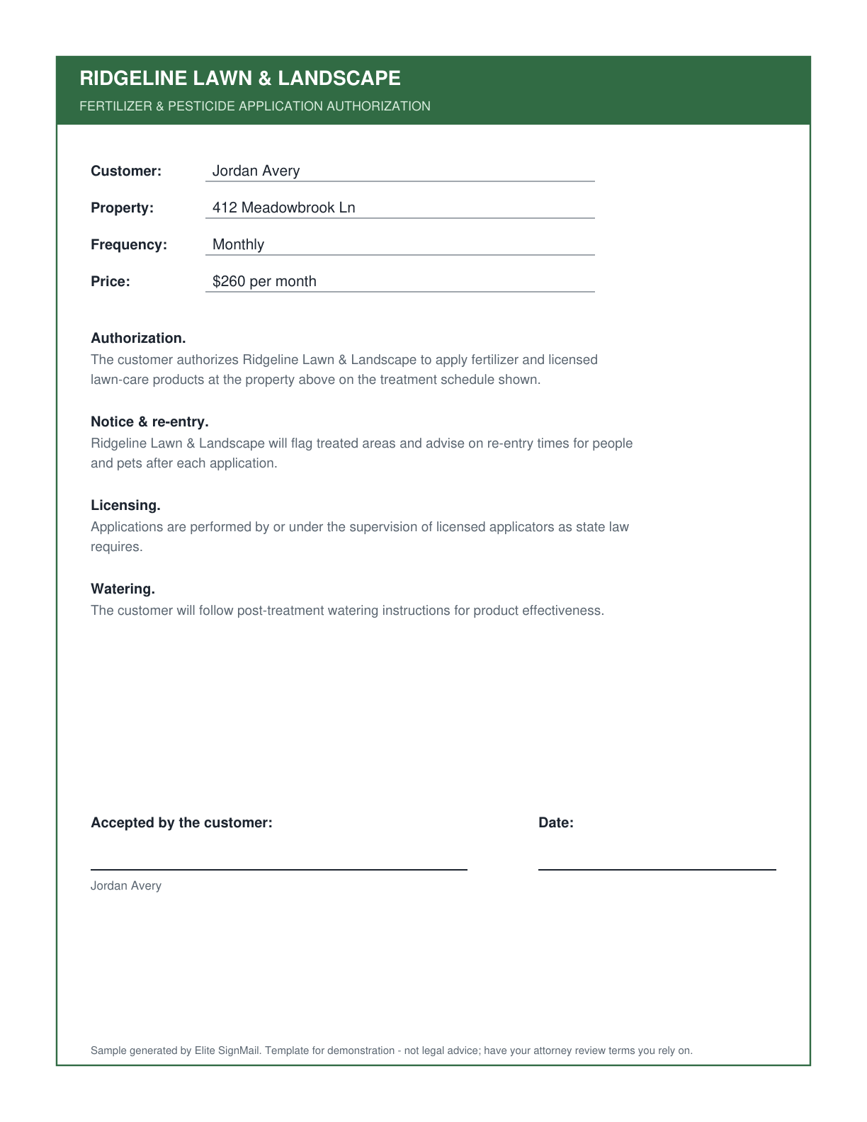 Chemical Application Authorization document preview