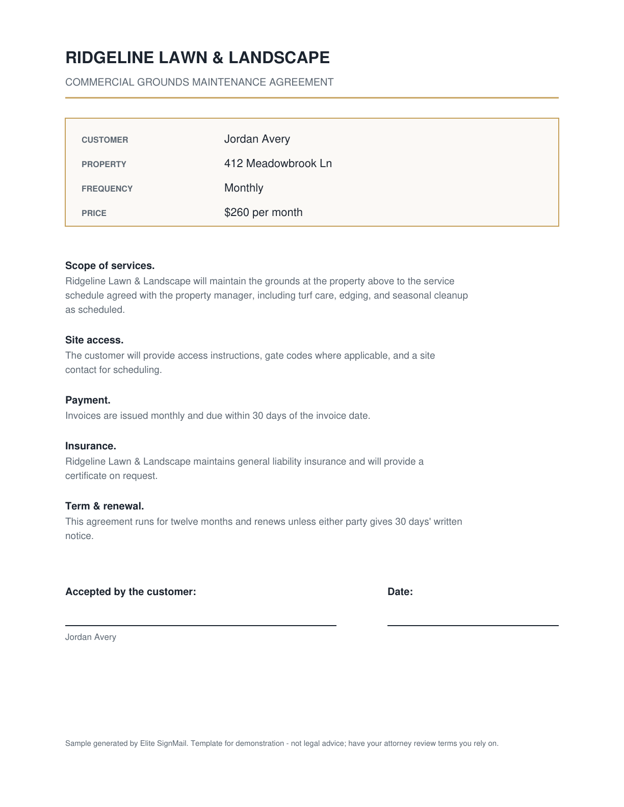 Commercial Maintenance Agreement document preview