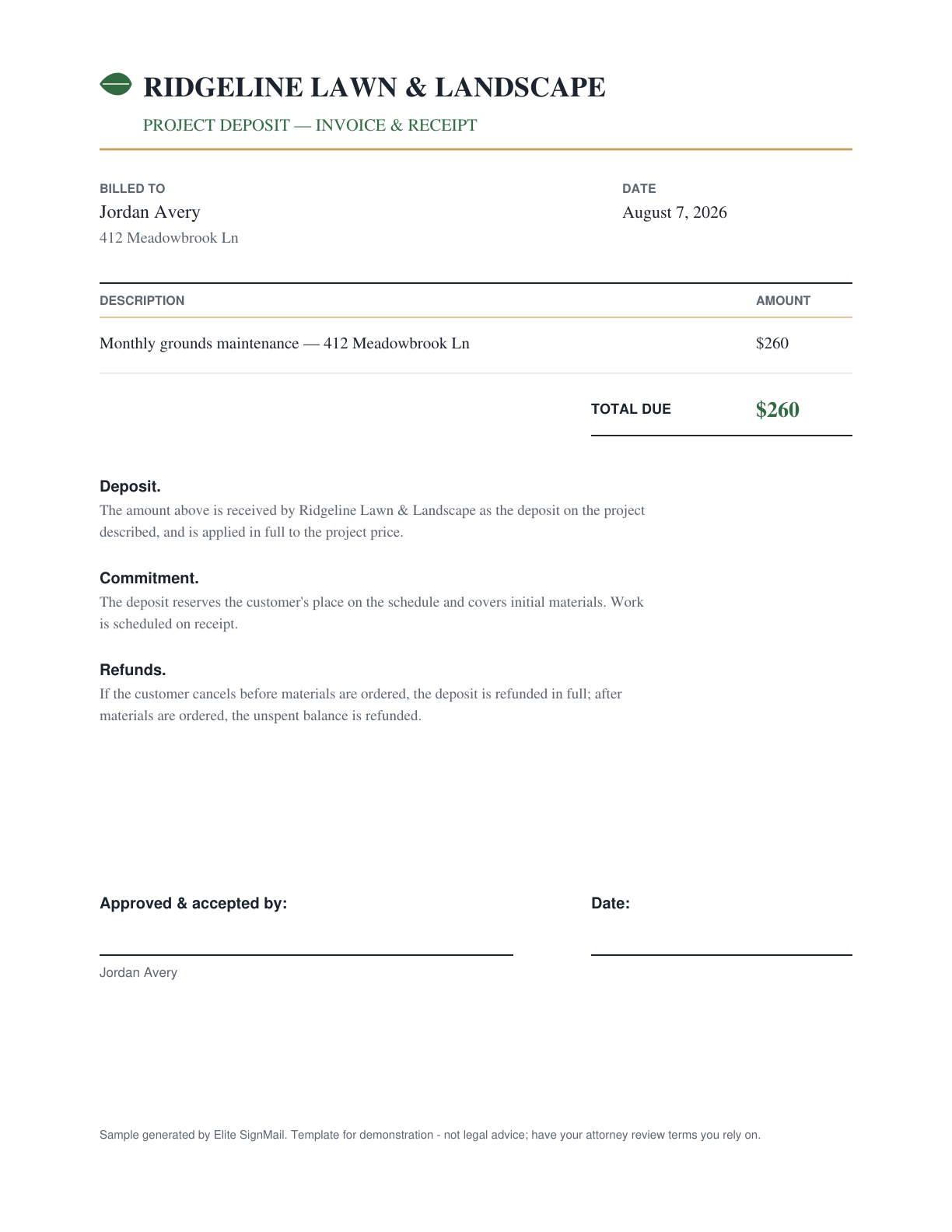 Deposit Invoice & Receipt document preview