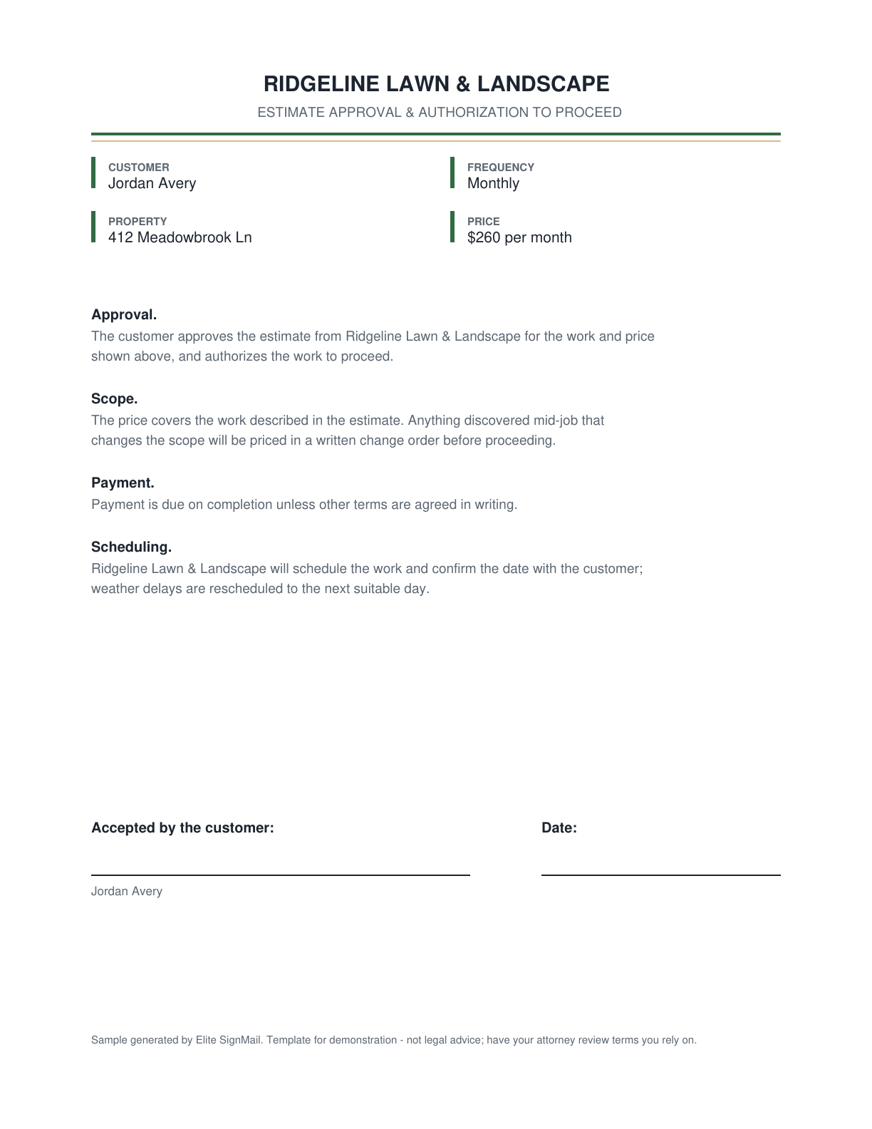 Estimate Approval document preview