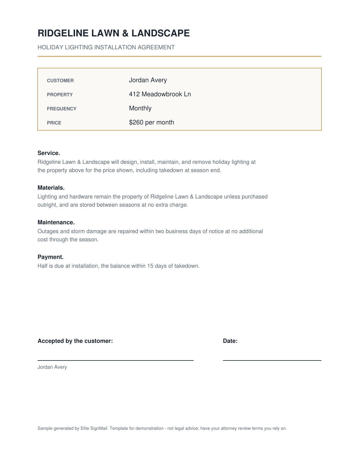 Holiday Lighting Agreement document preview