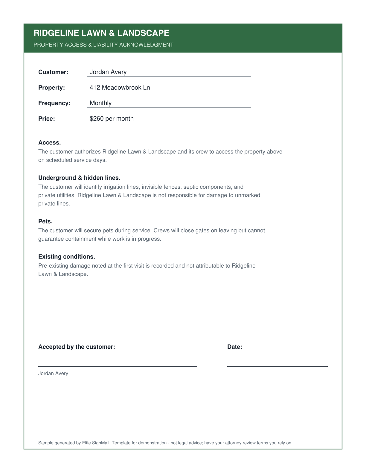 Property & Liability Waiver document preview