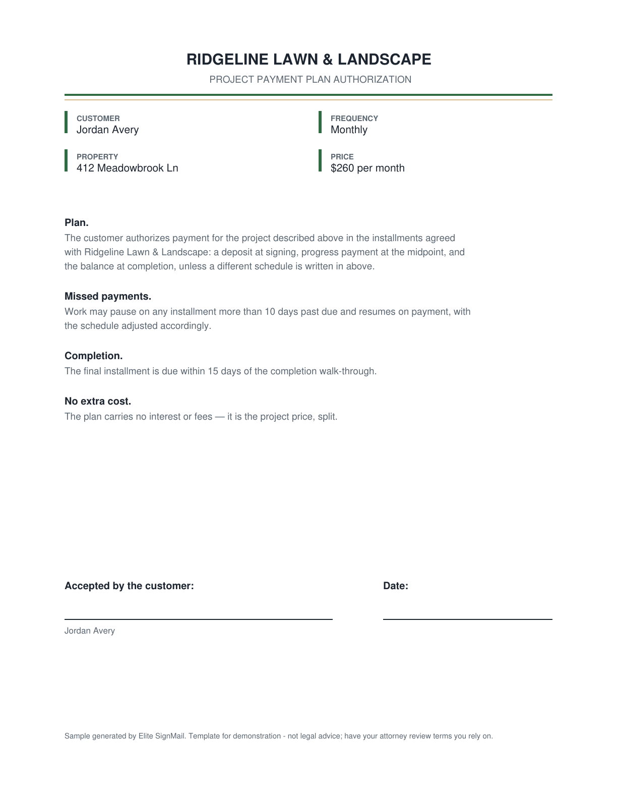 Payment Plan Authorization document preview