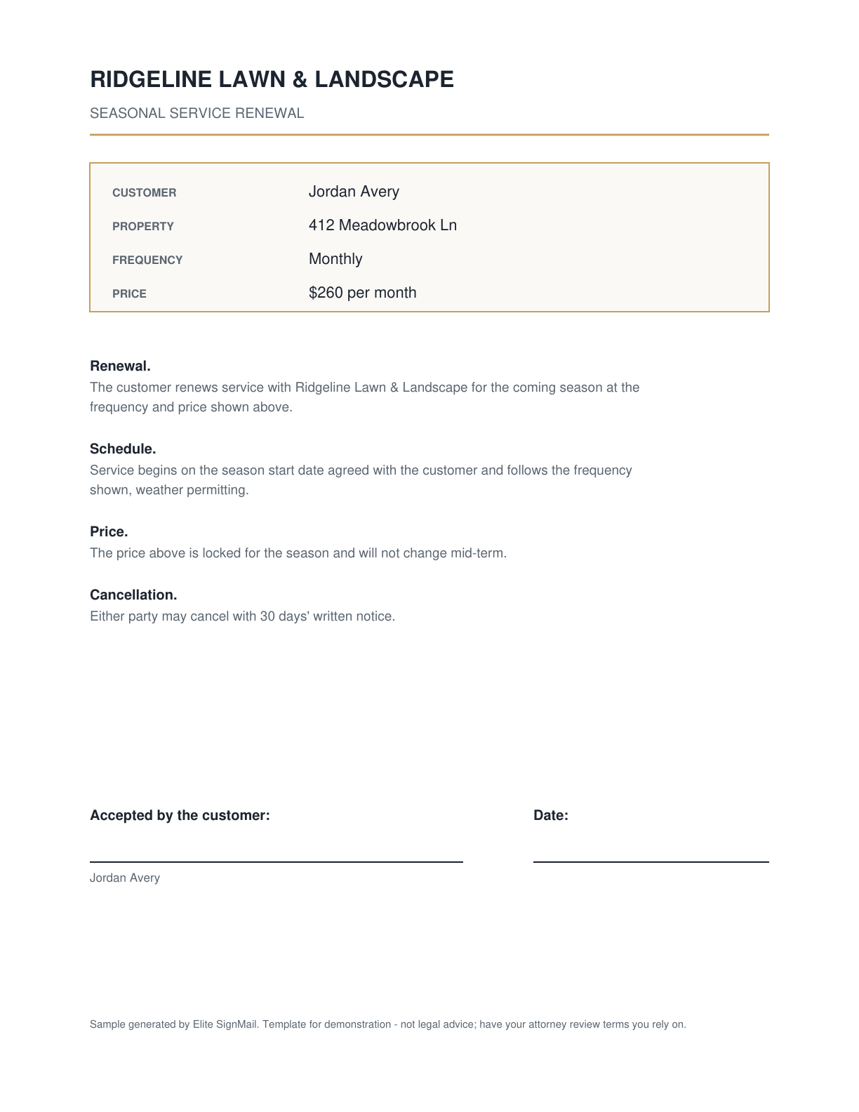 Seasonal Renewal document preview