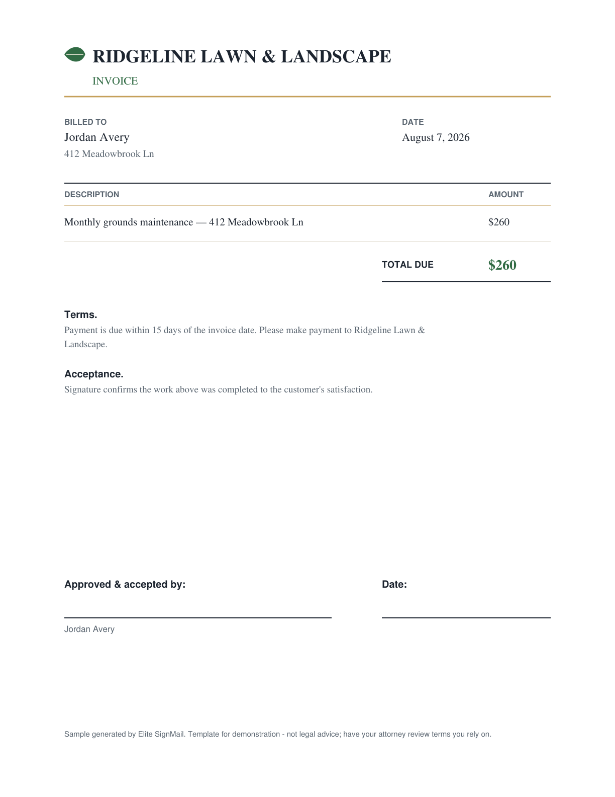 Service Invoice document preview