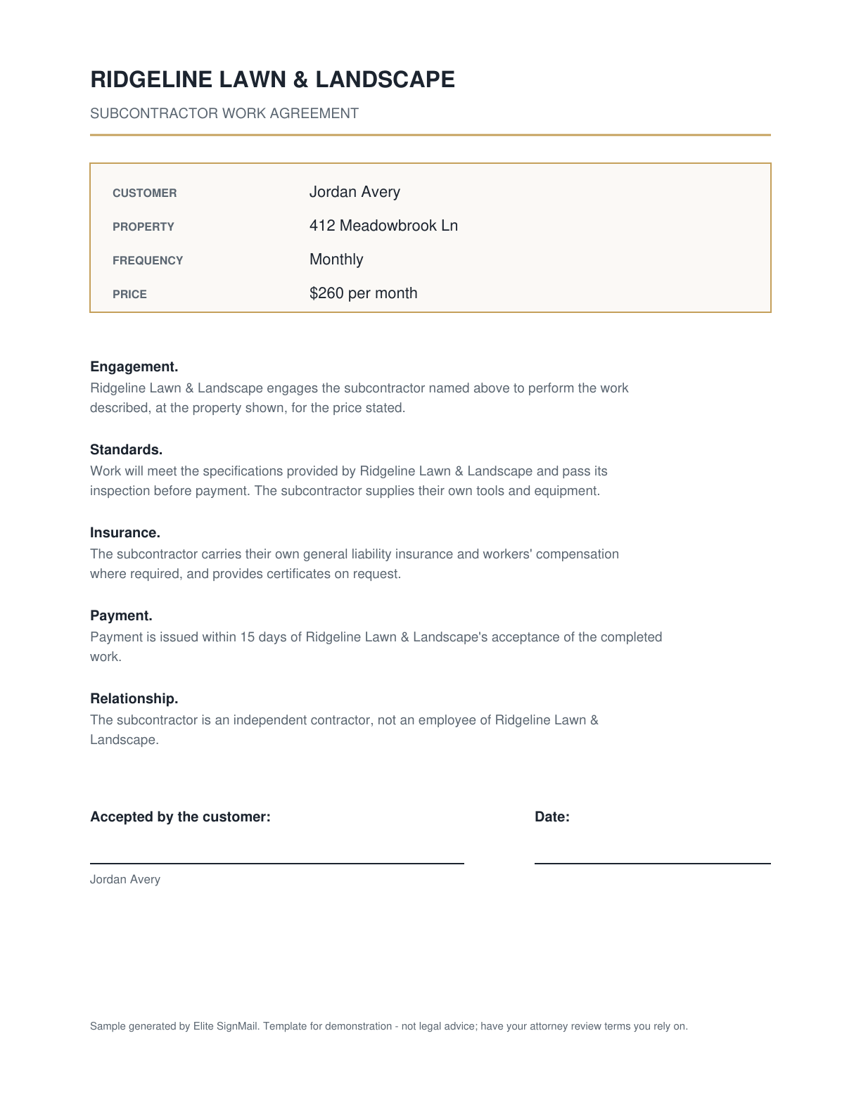 Subcontractor Agreement document preview