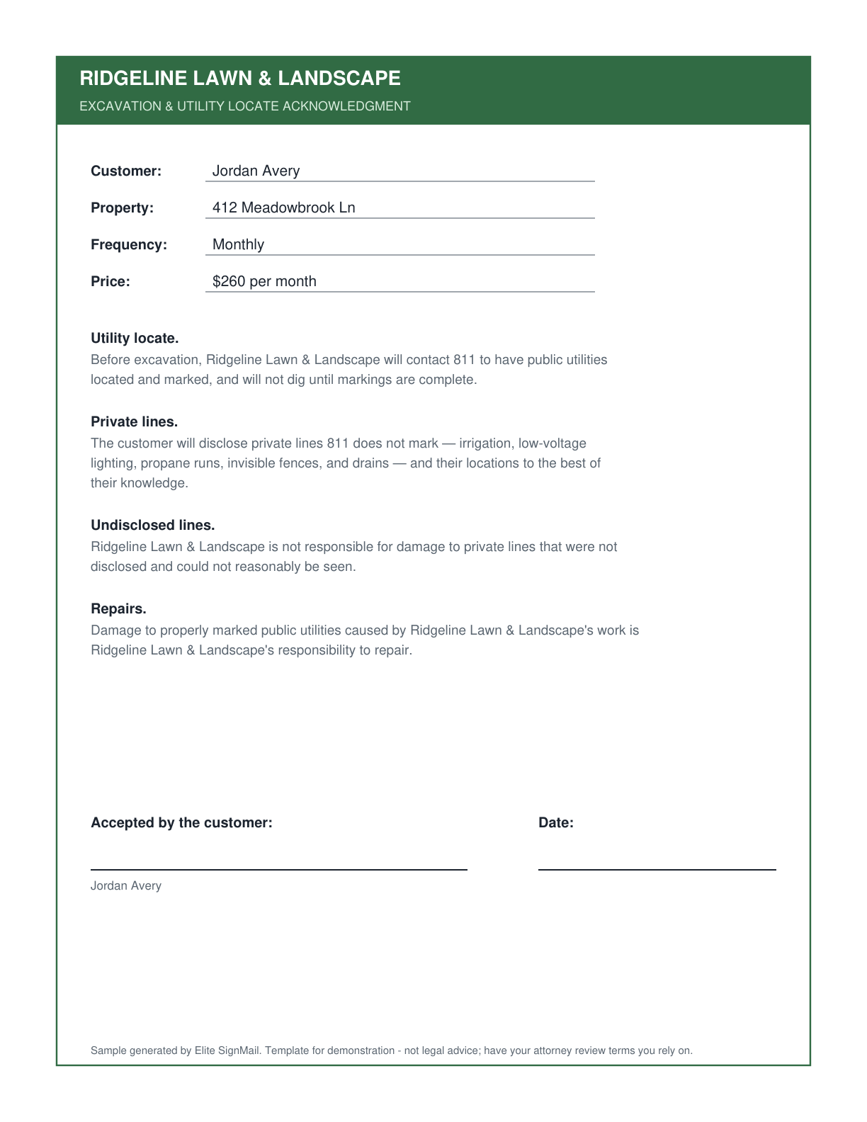 Dig & Utility Acknowledgment document preview