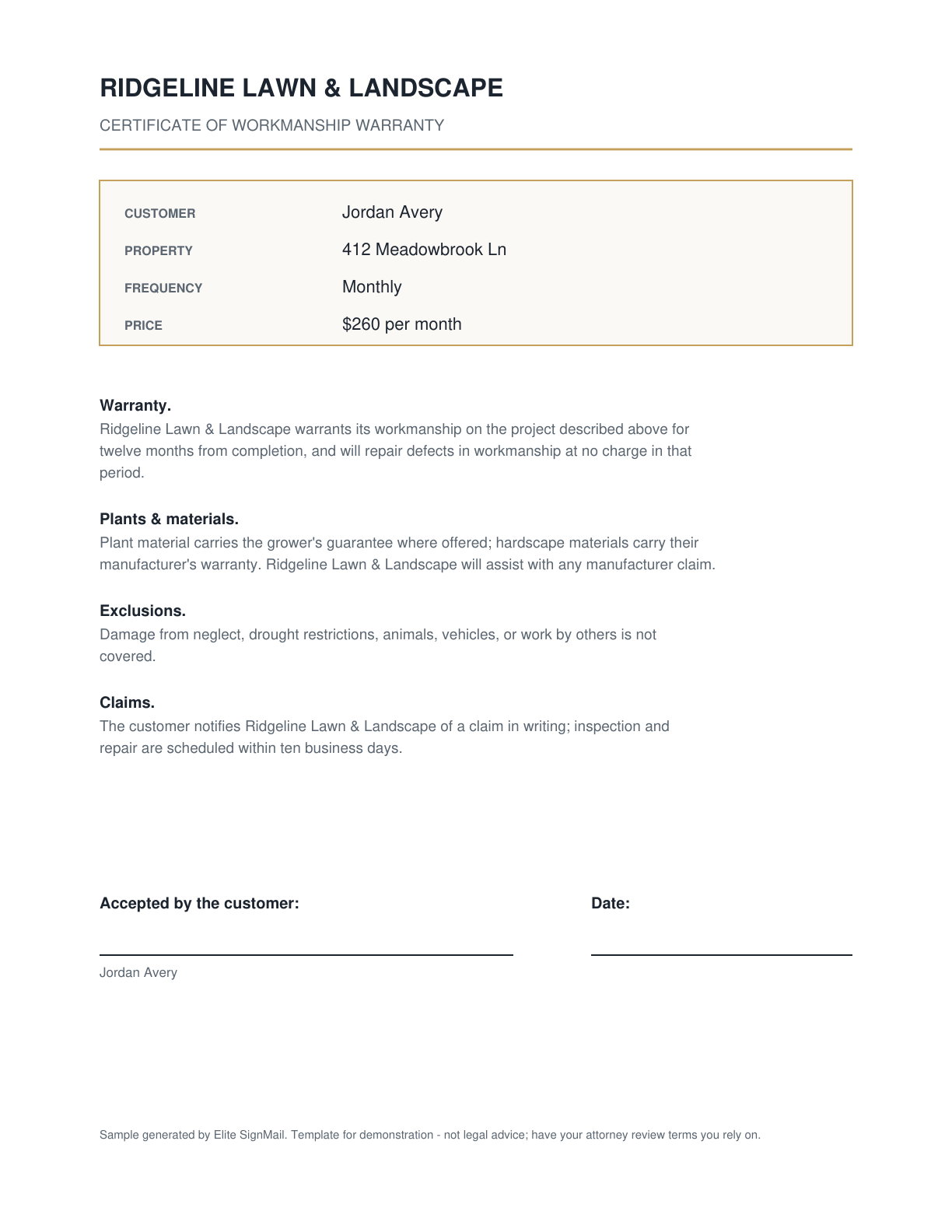 Workmanship Warranty document preview